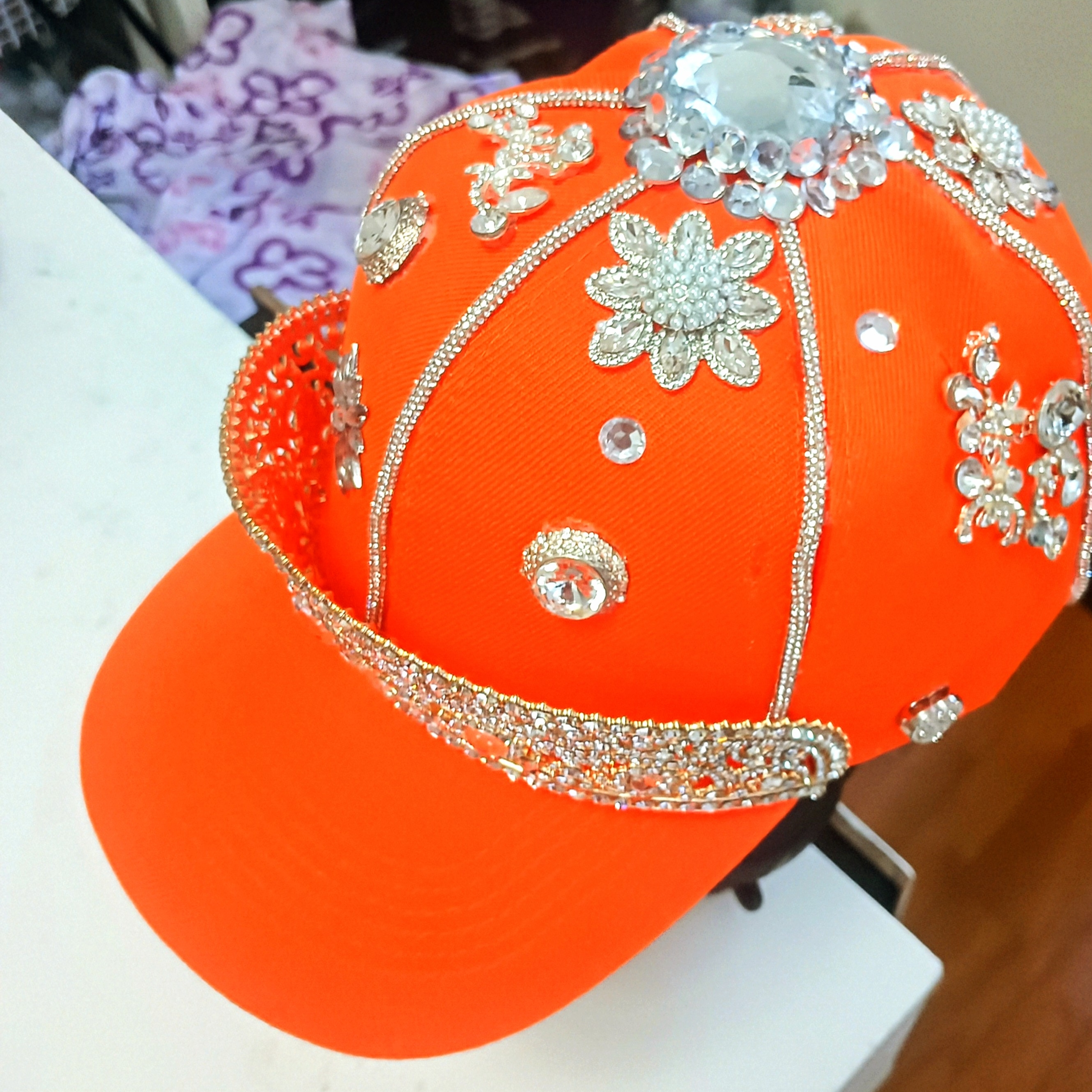 Orange Bejeweled Cap